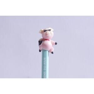 Funny Office Pig, Pencil Topper, Nine to Five, Blue Pencil, Christhomas,